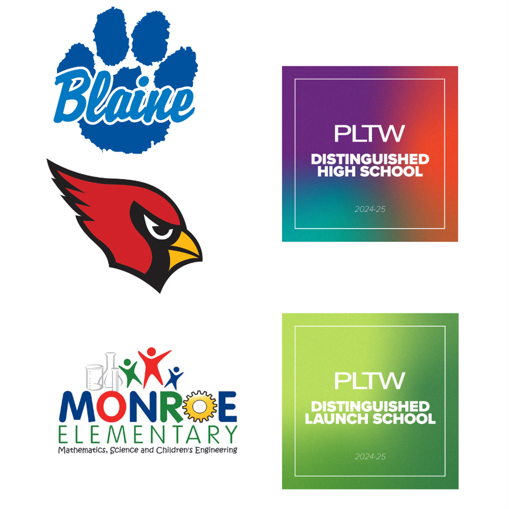  School logos and PLTW Distinguished school logos